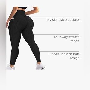 Textured Black Leggings with Pockets and Scrunch Detail